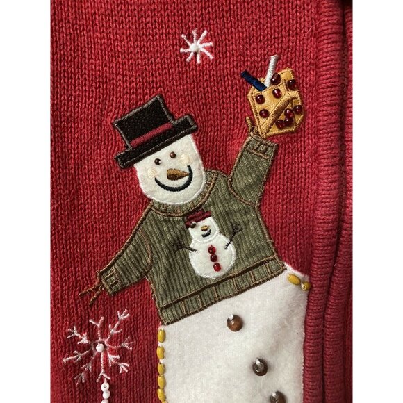 Tiara International Christmas Collection 2004 Red Snowman Cardigan Sweater M - Picture 7 of 7